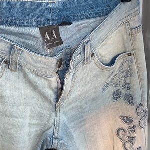 Armani Exchange blue embroidered jeans petite 0